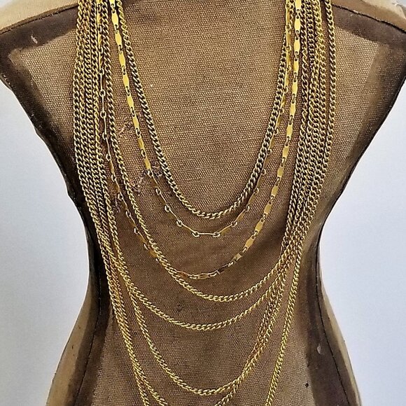 Lucien Piccard Signed Statement Clasp 8 Strand Gold Chain Necklace - Picture 1 of 8